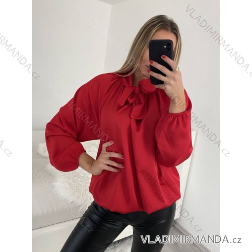 Halenka saténová dlouhý rukáv dámská (S/M/L ONE SIZE) ITALSKá MóDA IM322561/DR M / L červená