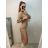 Šaty elegantné úpletové dlhý rukáv dámske (S/M ONE SIZE) TALIANSKA MÓDA IMWGS223890/DU S/M béžová