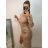 Šaty elegantné úpletové dlhý rukáv dámske (S/M ONE SIZE) TALIANSKA MÓDA IMWGS223890/DU S/M béžová