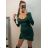 Šaty elegantný dlhý rukáv dámske (S/M ONE SIZE) TALIANSKA MÓDA IMPBB22B23112/DU S/M smaragdová