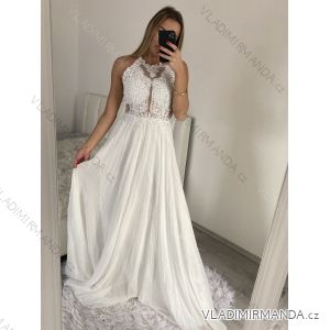 Šaty elegantné svadobné spoločenské dlhé na ramienka dámske (S/M ONE SIZE) TALIANSKA MóDA IMM2268806/DU