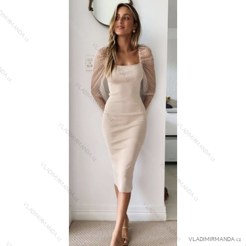Šaty elegantný dlhý rukáv dámske (S/M ONE SIZE) TALIANSKA MÓDA IMPOC237053