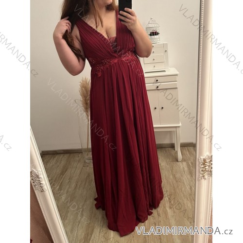 Šaty plesové elegantné spoločenské bez rukávu dámske nadrozmer (L/XL/2XL ONE SIZE) TALIANSKA MÓDA IMM2360029/DU XL/2XL červená tmavá