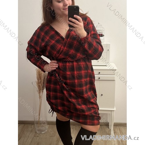 Šaty elegantní dlouhý rukáv dámské nadrozměr (XL/2XL/3XL ONE SIZE) ITALSKÁ MÓDA IMWQ22MARIA/DR 2XL/3XL červené veľké kocky