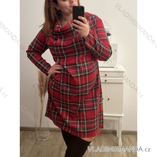 Šaty dlhý rukáv dámske nadrozmer (XL/2XL ONE SIZE) TALIANSKA MÓDA IMWQ22EMA/DR XL/2XL červená