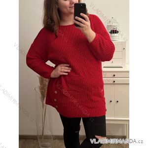 Šaty pletené alá sveter gombík predĺžený dlhý rukáv dámske nadrozmer (XL/2XL ONE SIZE) TALIANSKA MÓDA IM422ROSA