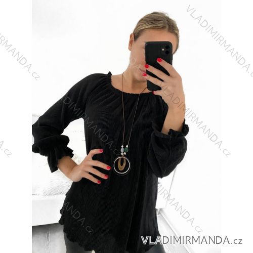 Tunika/halenka s přívěškem dlouhý rukáv dámská nadrozměr (L/XL ONE SIZE) ITALSKÁ MÓDA IM423022/DU L/XL čierna