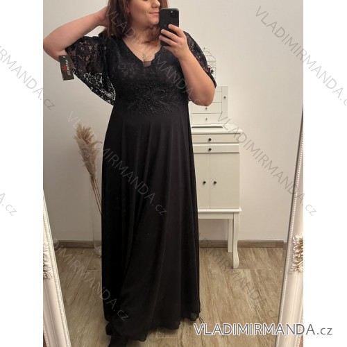 Šaty plesové dlouhé elegantní společenské krátký rukáv dámské nadrozměr (XL/2XL ONE SIZE) ITALSKÁ MÓDA IMM22PL80658/DU XL/2XL čierna