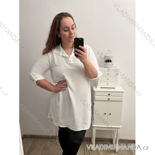 Tunika košeľová dlhý rukáv dámska nadrozmer (2XL/3XL ONE SIZE) TALIANSKA MóDA IM423028