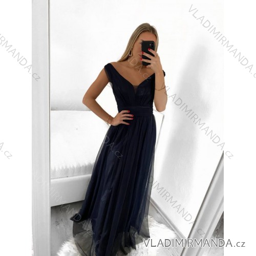 Šaty společenské dlouhé elegatní dámské (S/M ONE SIZE) ITALSKÁ MÓDA IM923MARINA/DU S/M tmavo modrá