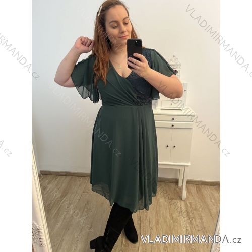 Šaty spoločenské elegantné šifónové krátky rukáv dámske nadrozmer (XL/2XL ONE SIZE) TALIANSKA MÓDA IMM23BELLA