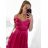 Šaty carmen dlhé na ramienka elegantné saténové dámske (S/M ONE SIZE) TALIANSKA MÓDA IMPBB22B22735/DR - ružová marhuľová - S/M