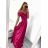 Šaty carmen dlhé na ramienka elegantné saténové dámske (S/M ONE SIZE) TALIANSKA MÓDA IMPBB22B22735/DR - ružová marhuľová - S/M