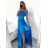 Šaty carmen dlhé na ramienka elegantné saténové dámske (S/M ONE SIZE) TALIANSKA MÓDA IMPBB22B22735/DR - ružová marhuľová - S/M