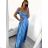 Šaty carmen dlhé na ramienka elegantné saténové dámske (S/M ONE SIZE) TALIANSKA MÓDA IMPBB22B22735/DR - ružová marhuľová - S/M