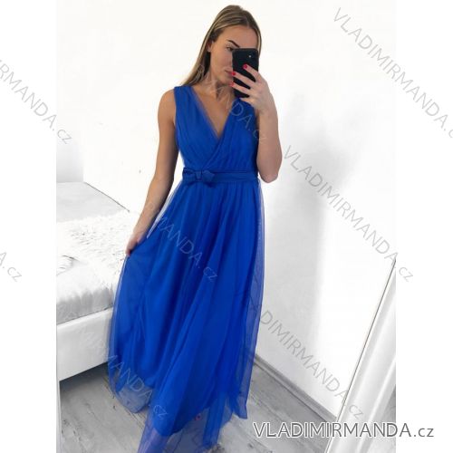 Šaty dlhé tylové na ramienka dámske (S/M ONE SIZE) TALIANSKA MÓDA IMM238917/DU S/M kráľovská modrá