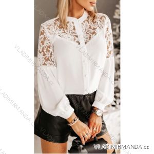 Košeľa elegantná s čipkou dlhý rukáv dámska nadrozmer (2XL/3XL ONE SIZE) TALIANSKA MÓDA IMWT23224