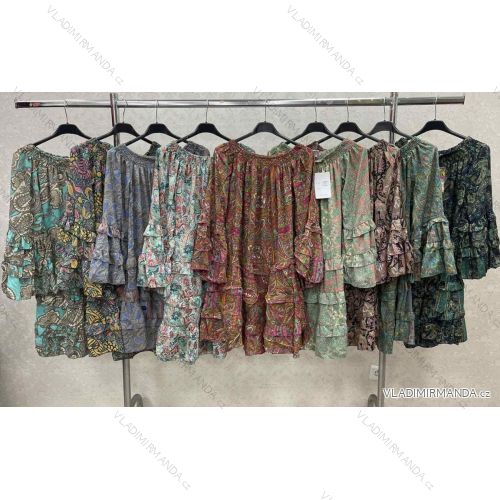 Šaty letné indické carmen dlhý rukáv dámske (S/M ONE SIZE) TALIANSKA MÓDA IMWKK23319