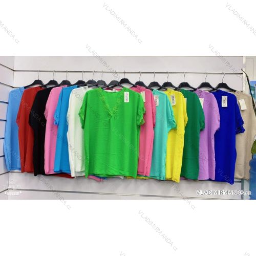 Blúzka elegantná s čipkou krátky rukáv dámska (S/M ONE SIZE) TALIANSKA MÓDA IMWGM23441