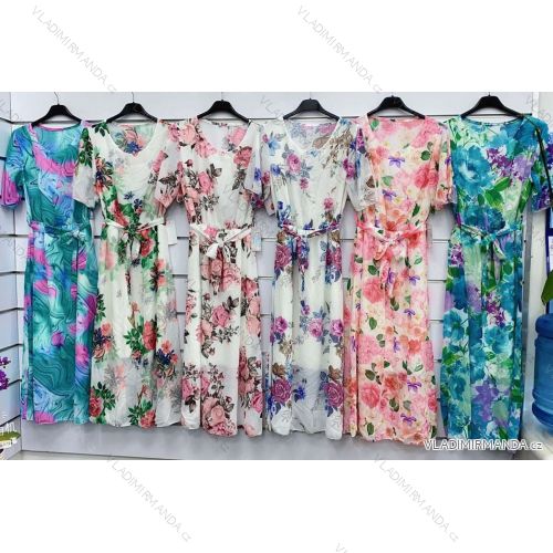 Šaty dlhé šifónové krátky rukáv dámske (S/M ONE SIZE) TALIANSKA MÓDA IMWGM23456