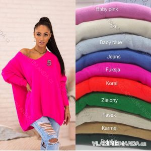 Sveter oversize dlhý rukáv dámsky nadrozmer (2XL/3XL ONE SIZE) POLSKÁ MÓDA PMWM23612
