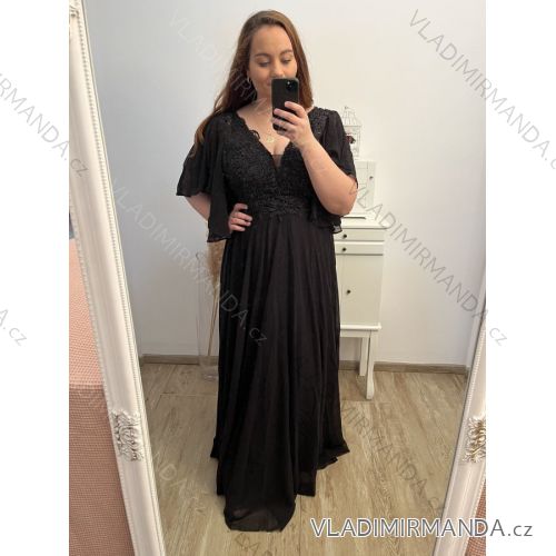 šaty plesové elegantní společenské krátký rukáv dámské nadrozměr (2XL/3XL ONE SIZE) ITALSKÁ MÓDA IMM2361107pl/DU 2XL/3XL čierna