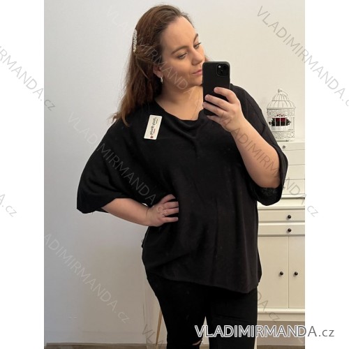 Sveter tenký oversize rukáv dámsky nadrozmer (3XL/4XL/5XL ONE SIZE) TALIANSKA MÓDA IM423BLACK/DU 4XL / 5XL čierna