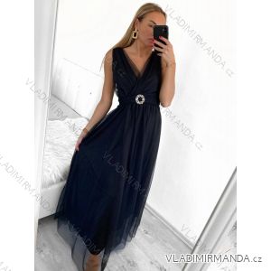 Šaty elegantné tylové dlhé bez rukávov spoločenské dámske (S/M ONE SIZE) TALIANSKA MÓDA IMM239075/DU