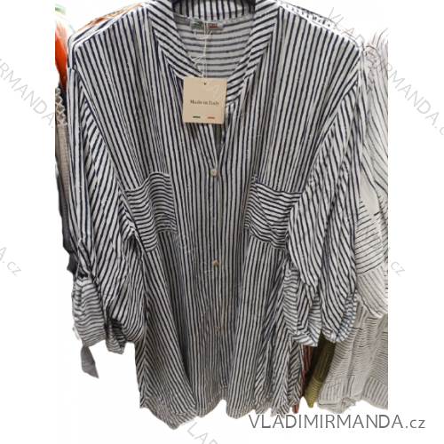 Košeľa dlhý rukáv dámska nadrozmer viskoza prúžok (XL/2XL ONE SIZE) TALIANSKA MODA IMB23002