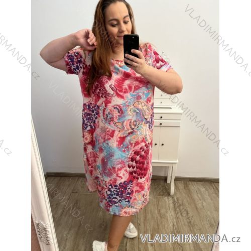 Šaty krátky rukáv dámske nadrozmer (2XL/3XL ONE SIZE) TALIANSKA MóDA IM423MARICA/DUR 2XL/3XL ružová