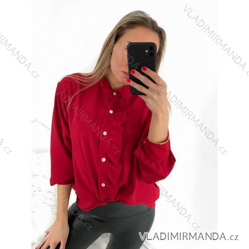 Košeľa dlhý rukáv dámska (S/M ONE SIZE) TALIANSKA MÓDA IMWGS223320/DU S/M tmavo červená