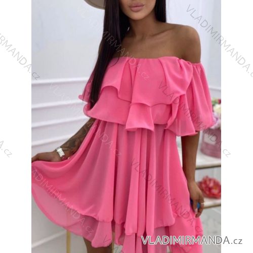 Šaty letné šifónové carmen krátky rukáv dámské (S/M ONE SIZE) TALIANSKA MÓDA IMWKK231786