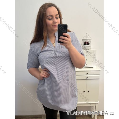 Košeľa oversize dlhý rukáv dámska prúžok (L/XL/2XLONE SIZE) TALIANSKA MÓDA IMD23181