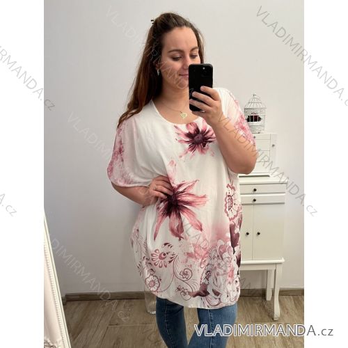 Tunika krátky rukáv dámska nadrozmer (2XL /3XL/4XLONE SIZE) TALIANSKA MóDA IM423FLOWER