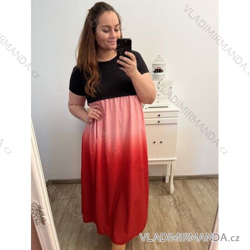 Šaty dlhé  krátky rukáv dámske nadrozmer (XL/2XL/3XL ONE SIZE) TALIANSKA MóDA IM423ANTICONA/DU 2XL/3XL červená